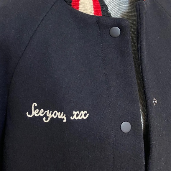 Zara Navy Blue Embroidered Letters Varsity Bomber - Picture 4 of 7